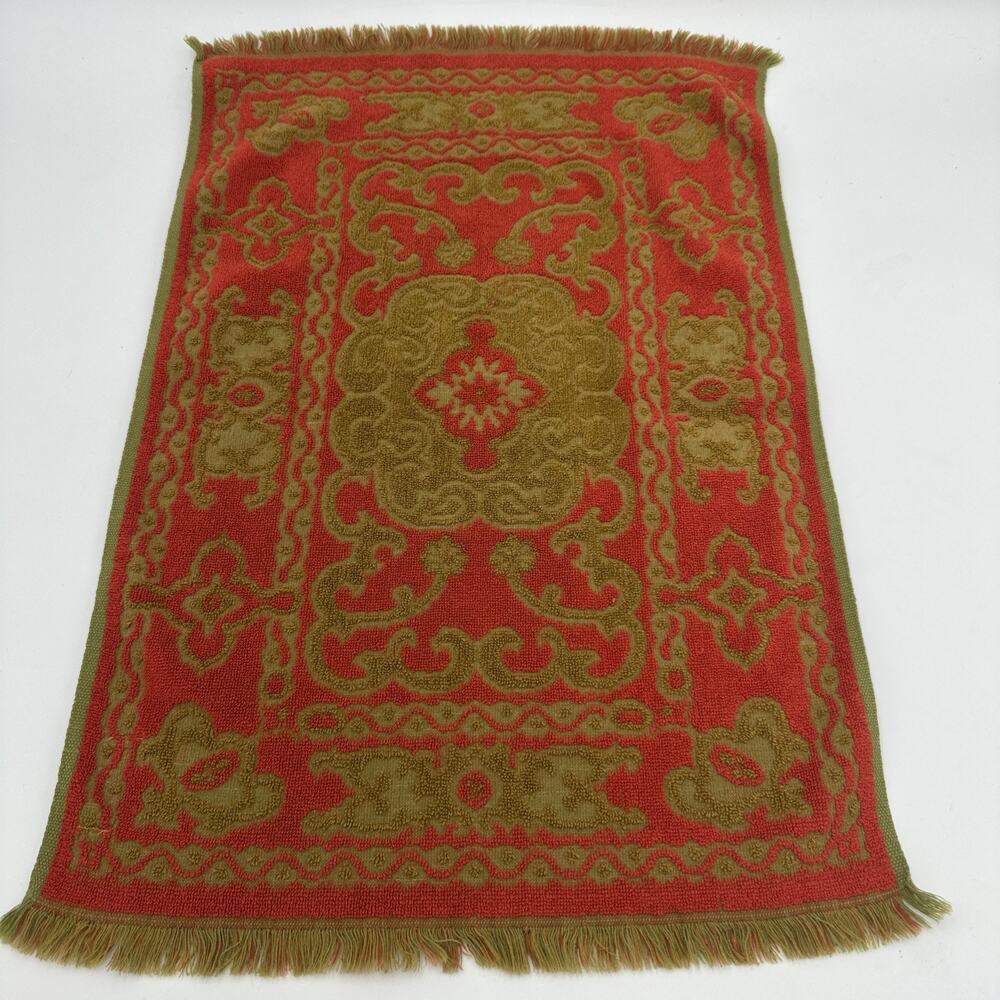 Vintage Hope Fashions Sculpted Fringe Hand Towel Orange Green USA